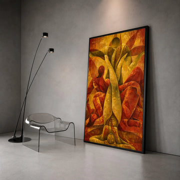 Abstract Human Figures Canvas, Warm Toned Figurative Wall Art, Modern Expressionist Home Decor, Artistic Geometric Canvas, Canvas Print Art
