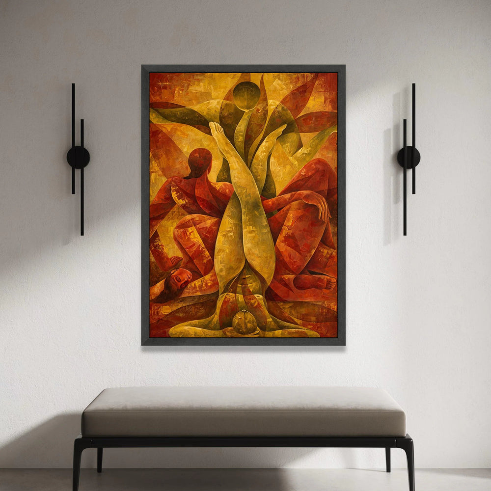 Abstract Human Figures Canvas, Warm Toned Figurative Wall Art, Modern Expressionist Home Decor, Artistic Geometric Canvas, Canvas Print Art