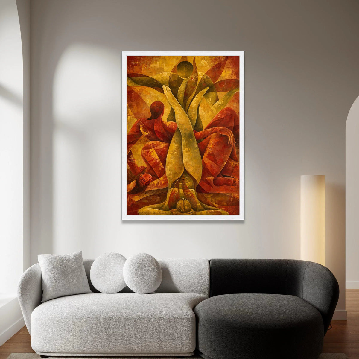 Abstract Human Figures Canvas, Warm Toned Figurative Wall Art, Modern Expressionist Home Decor, Artistic Geometric Canvas, Canvas Print Art