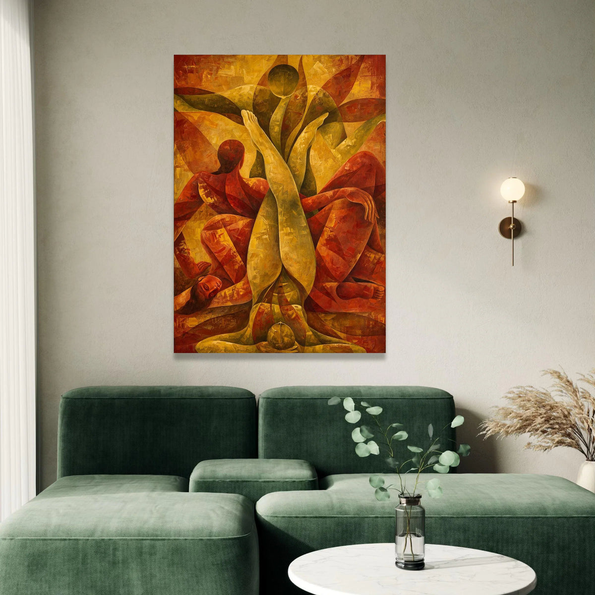 Abstract Human Figures Canvas, Warm Toned Figurative Wall Art, Modern Expressionist Home Decor, Artistic Geometric Canvas, Canvas Print Art