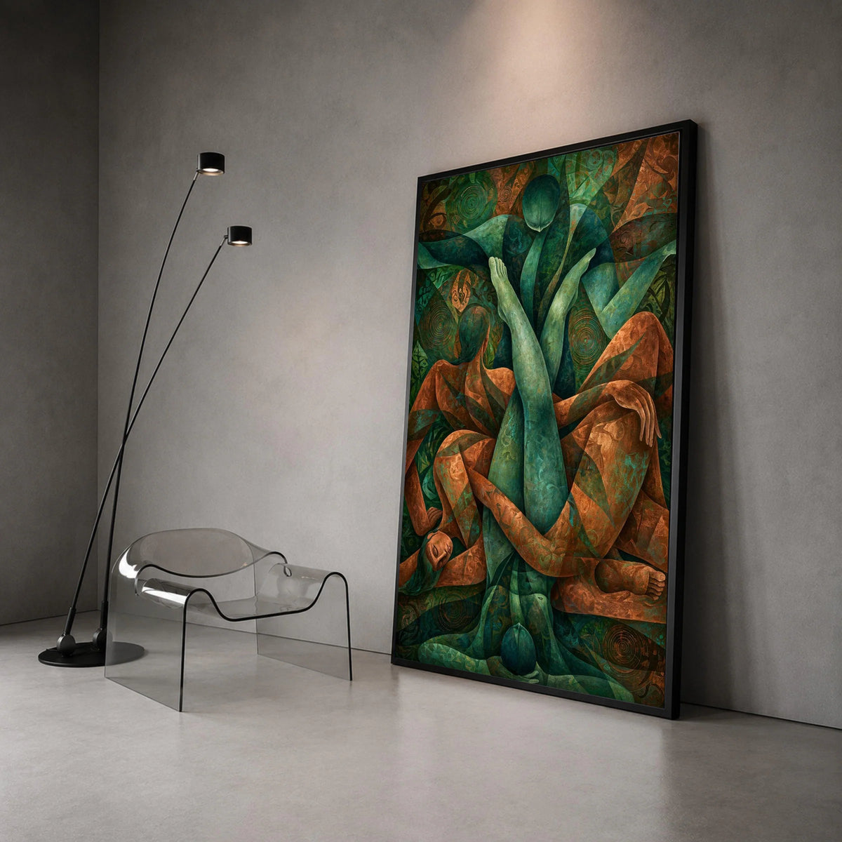 Abstract Embrace Canvas Wall Art, Figurative Painting, Modern Couple Artwork, Blue and Brown Home Decor, Romantic Wall Canvas Print Art