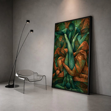 Abstract Embrace Canvas Wall Art, Figurative Painting, Modern Couple Artwork, Blue and Brown Home Decor, Romantic Wall Canvas Print Art