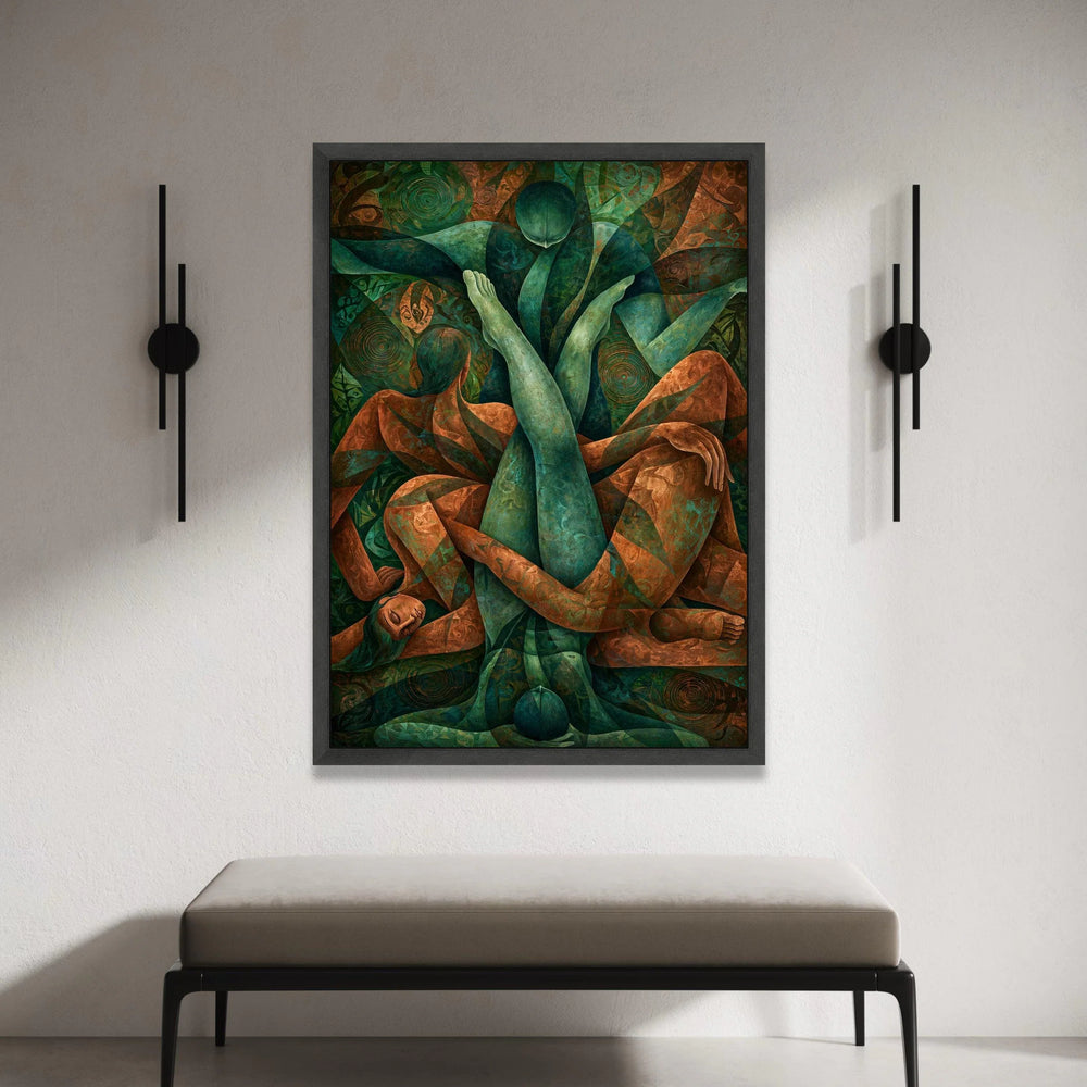 Abstract Embrace Canvas Wall Art, Figurative Painting, Modern Couple Artwork, Blue and Brown Home Decor, Romantic Wall Canvas Print Art