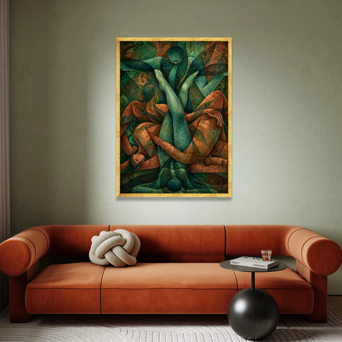 Abstract Embrace Canvas Wall Art, Figurative Painting, Modern Couple Artwork, Blue and Brown Home Decor, Romantic Wall Canvas Print Art