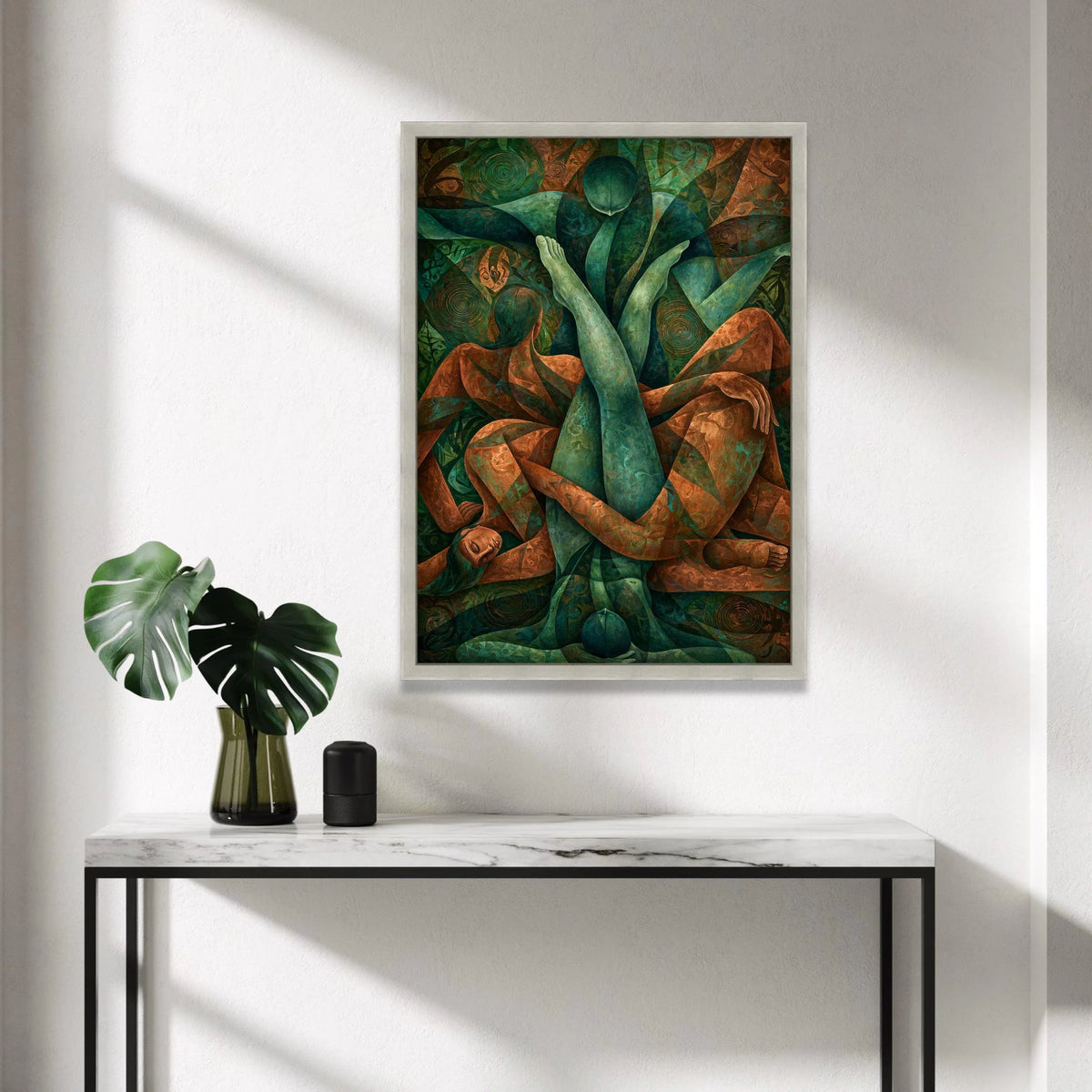 Abstract Embrace Canvas Wall Art, Figurative Painting, Modern Couple Artwork, Blue and Brown Home Decor, Romantic Wall Canvas Print Art