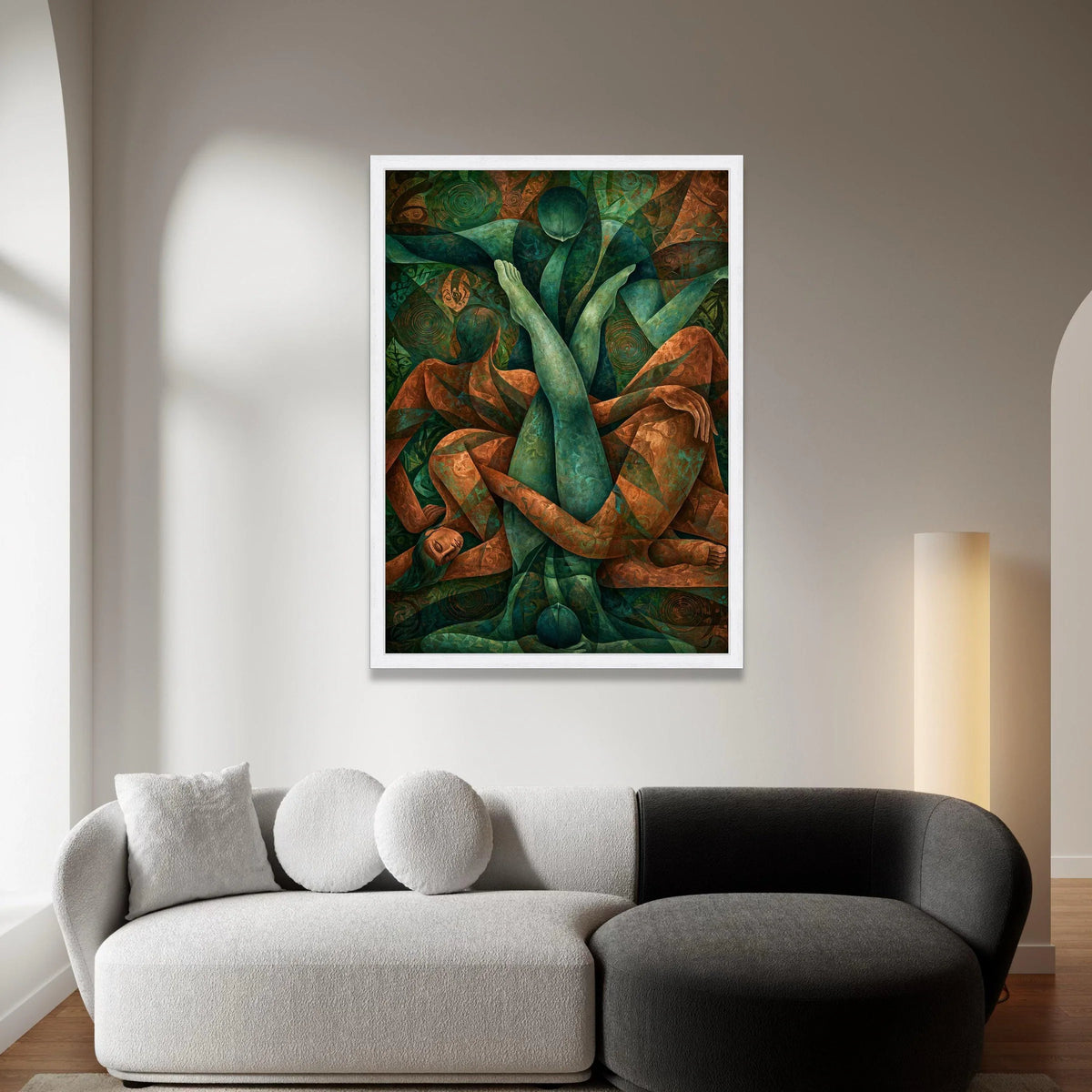 Abstract Embrace Canvas Wall Art, Figurative Painting, Modern Couple Artwork, Blue and Brown Home Decor, Romantic Wall Canvas Print Art