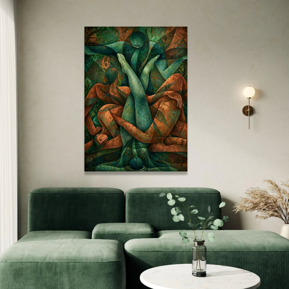Abstract Embrace Canvas Wall Art, Figurative Painting, Modern Couple Artwork, Blue and Brown Home Decor, Romantic Wall Canvas Print Art