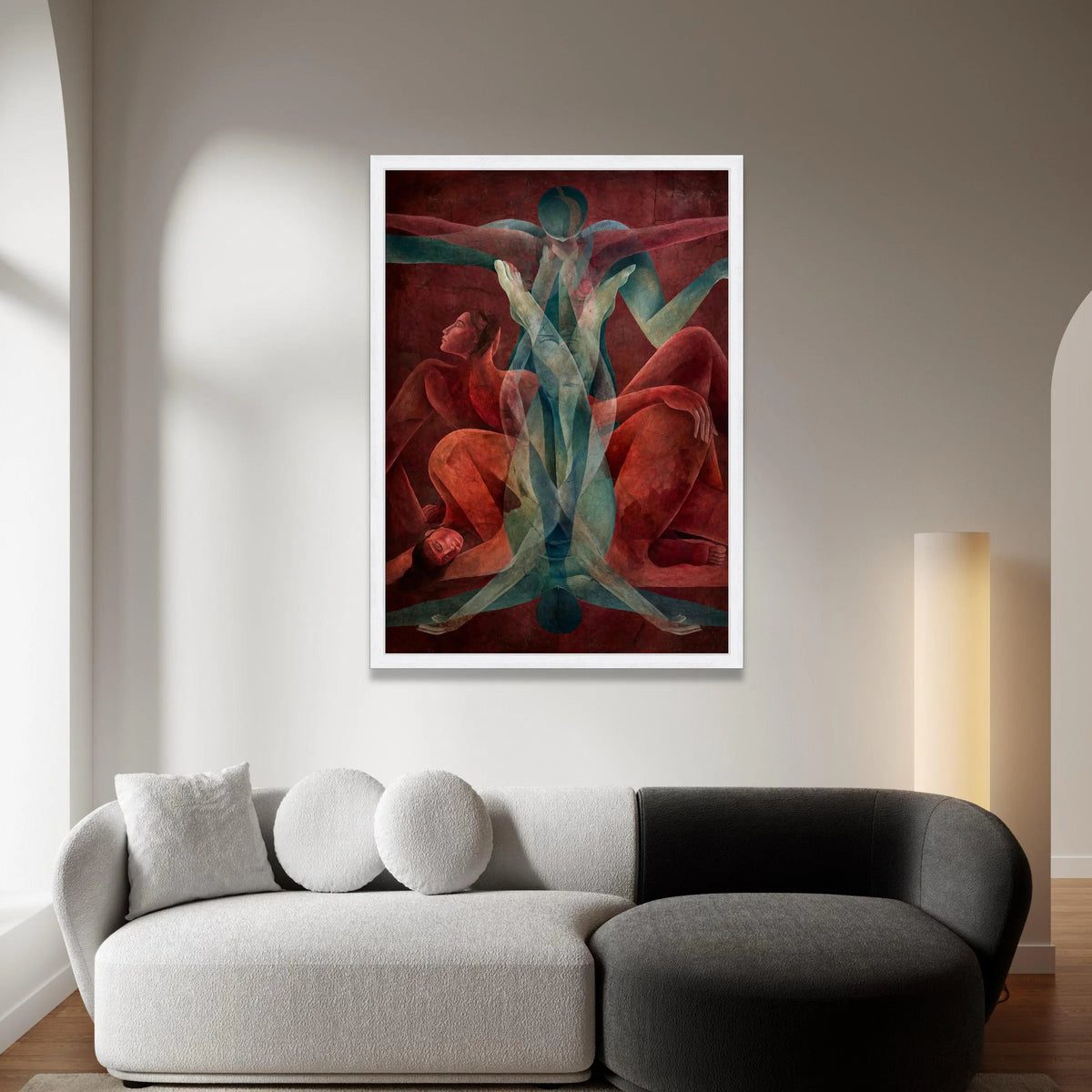 Abstract Human Figures Canvas, Contemporary Figurative Wall Art, Bold Red and Blue Painting, Modern Expressionist Canvas, Canvas Print Art