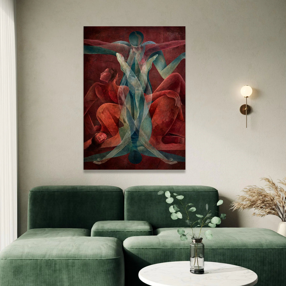 Abstract Human Figures Canvas, Contemporary Figurative Wall Art, Bold Red and Blue Painting, Modern Expressionist Canvas, Canvas Print Art