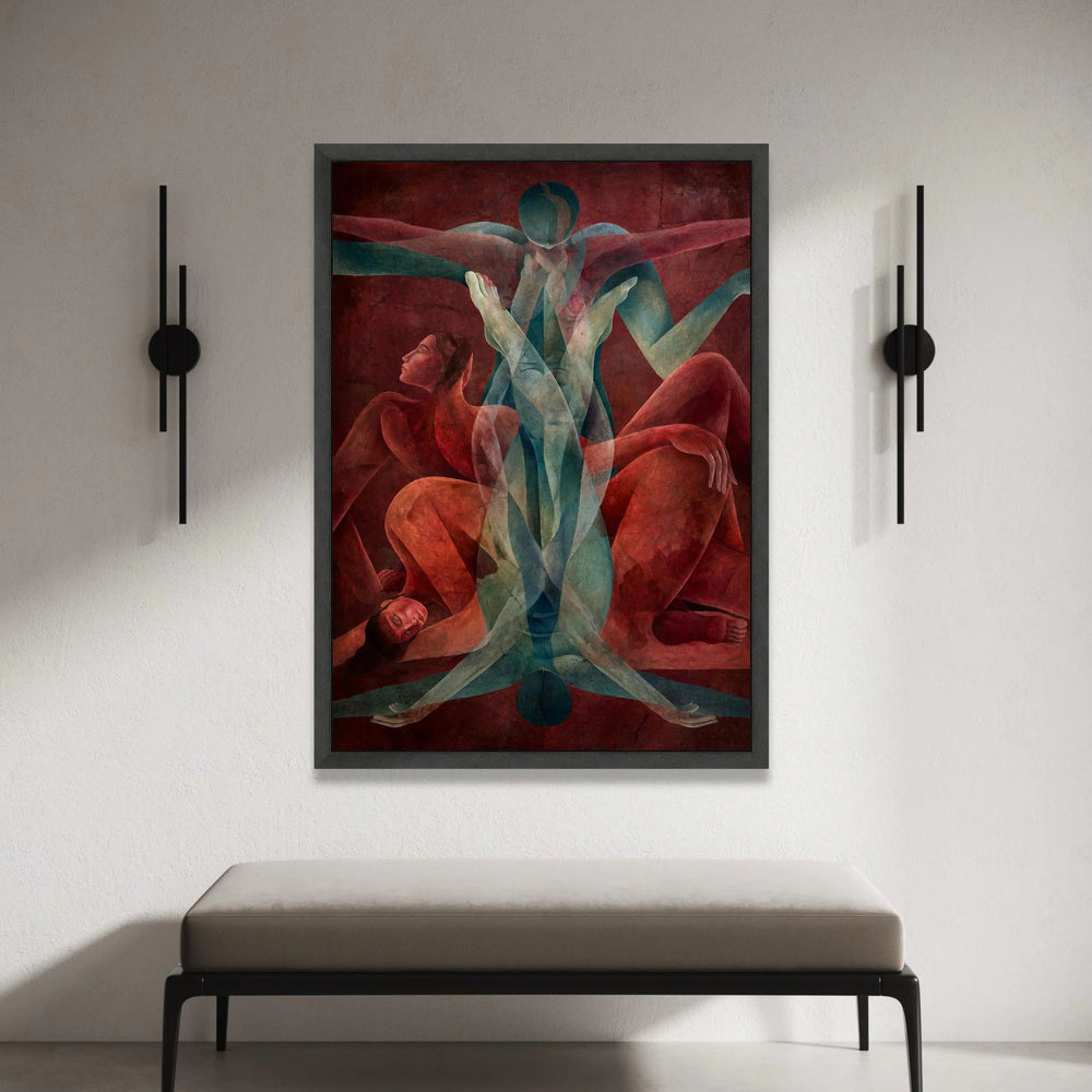 Abstract Human Figures Canvas, Contemporary Figurative Wall Art, Bold Red and Blue Painting, Modern Expressionist Canvas, Canvas Print Art