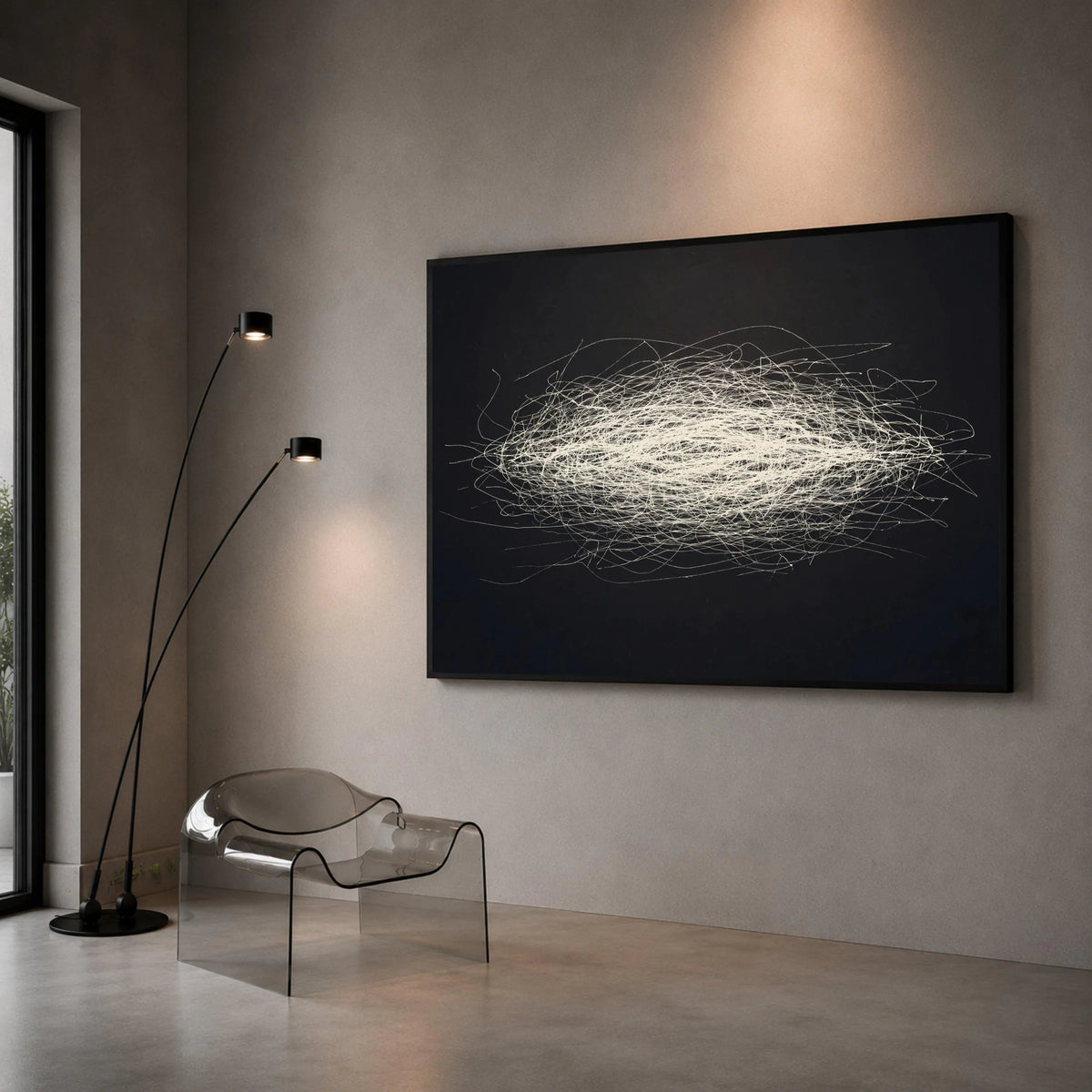 Abstract White Scribble Lines Canvas, Minimalist Black Wall Art, Modern Home Decoration, Contemporary Canvas Design Canvas Print Art