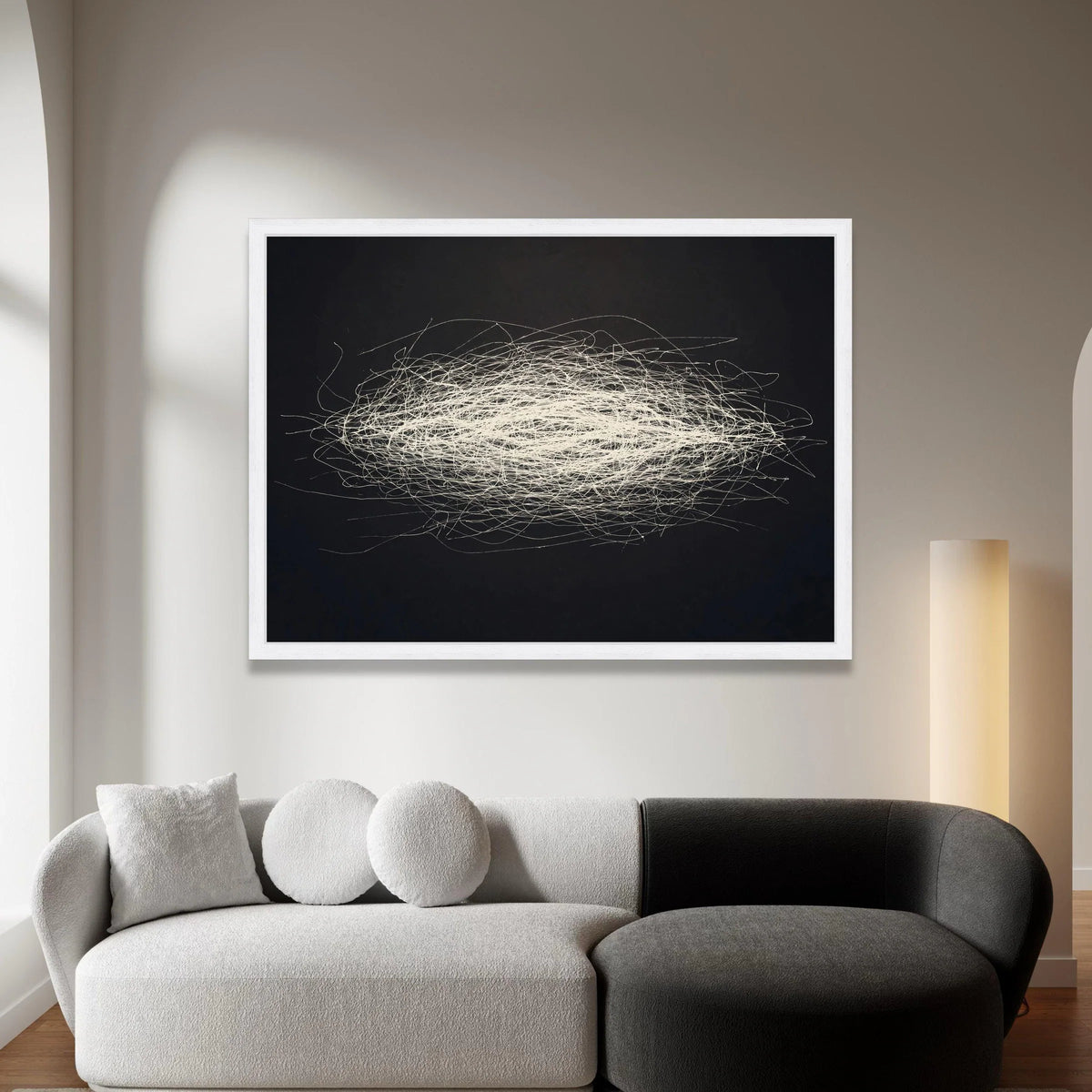 Abstract White Scribble Lines Canvas, Minimalist Black Wall Art, Modern Home Decoration, Contemporary Canvas Design Canvas Print Art