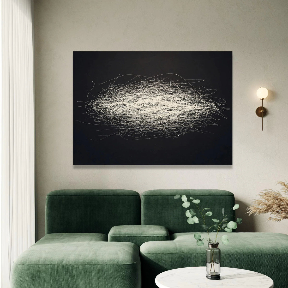 Abstract White Scribble Lines Canvas, Minimalist Black Wall Art, Modern Home Decoration, Contemporary Canvas Design Canvas Print Art
