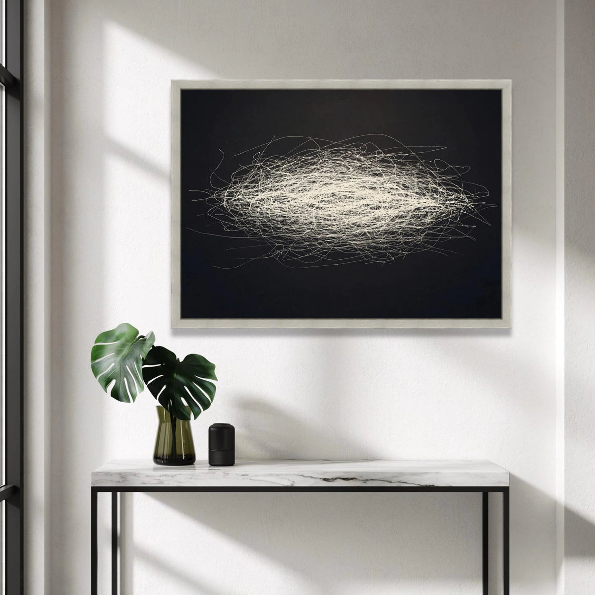 Abstract White Scribble Lines Canvas, Minimalist Black Wall Art, Modern Home Decoration, Contemporary Canvas Design Canvas Print Art