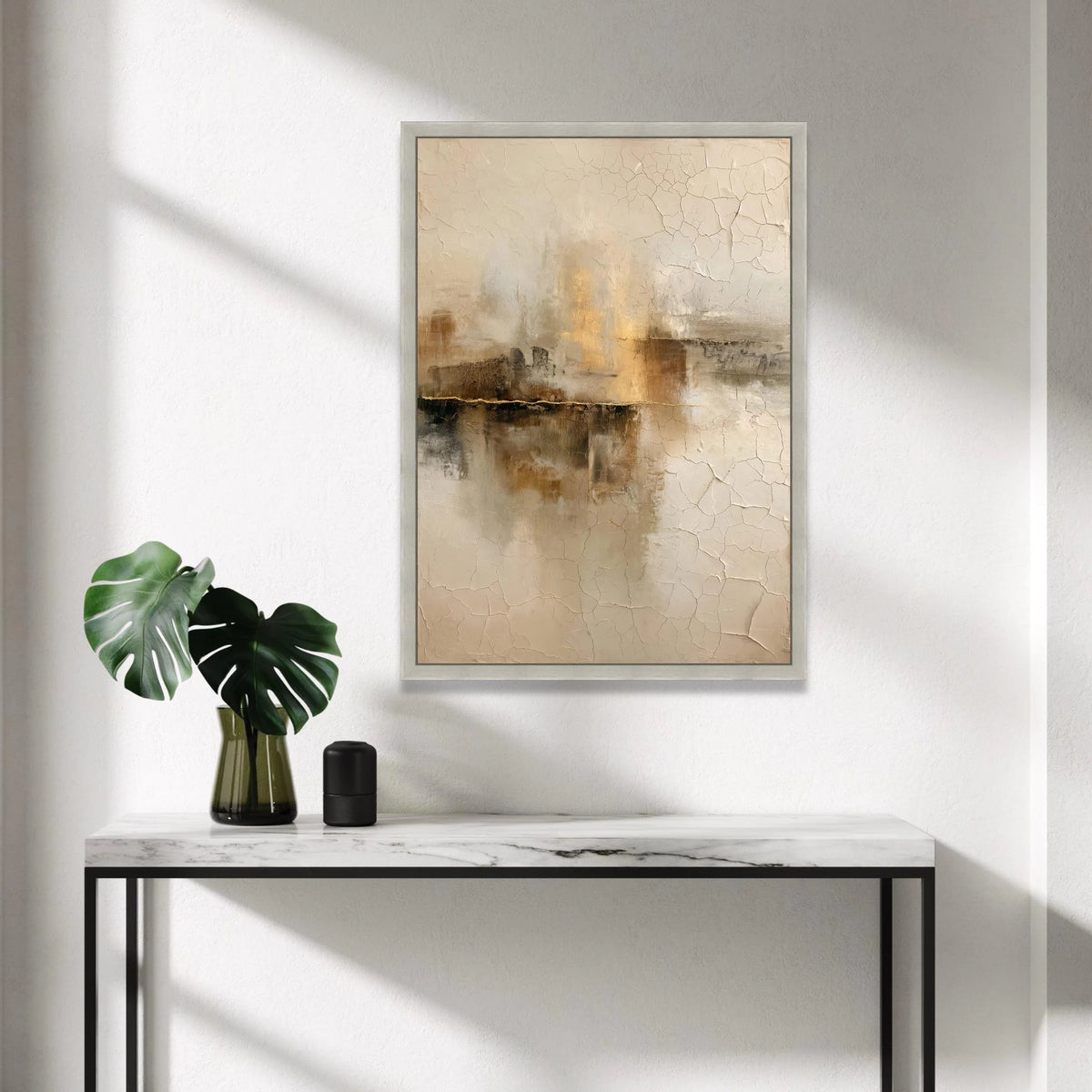 Warm Neutral Abstract Canvas, Rustic Cracked Wall Art, Earth Tone Decor, Modern Home Accent, Beige Brown Canvas Painting Canvas Print Art