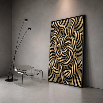 Black and Beige Striped Knot Canvas, Abstract Geometric Wall Art, Modern Home Decoration, Patterned Canvas Design, Ready to Canvas Print Art