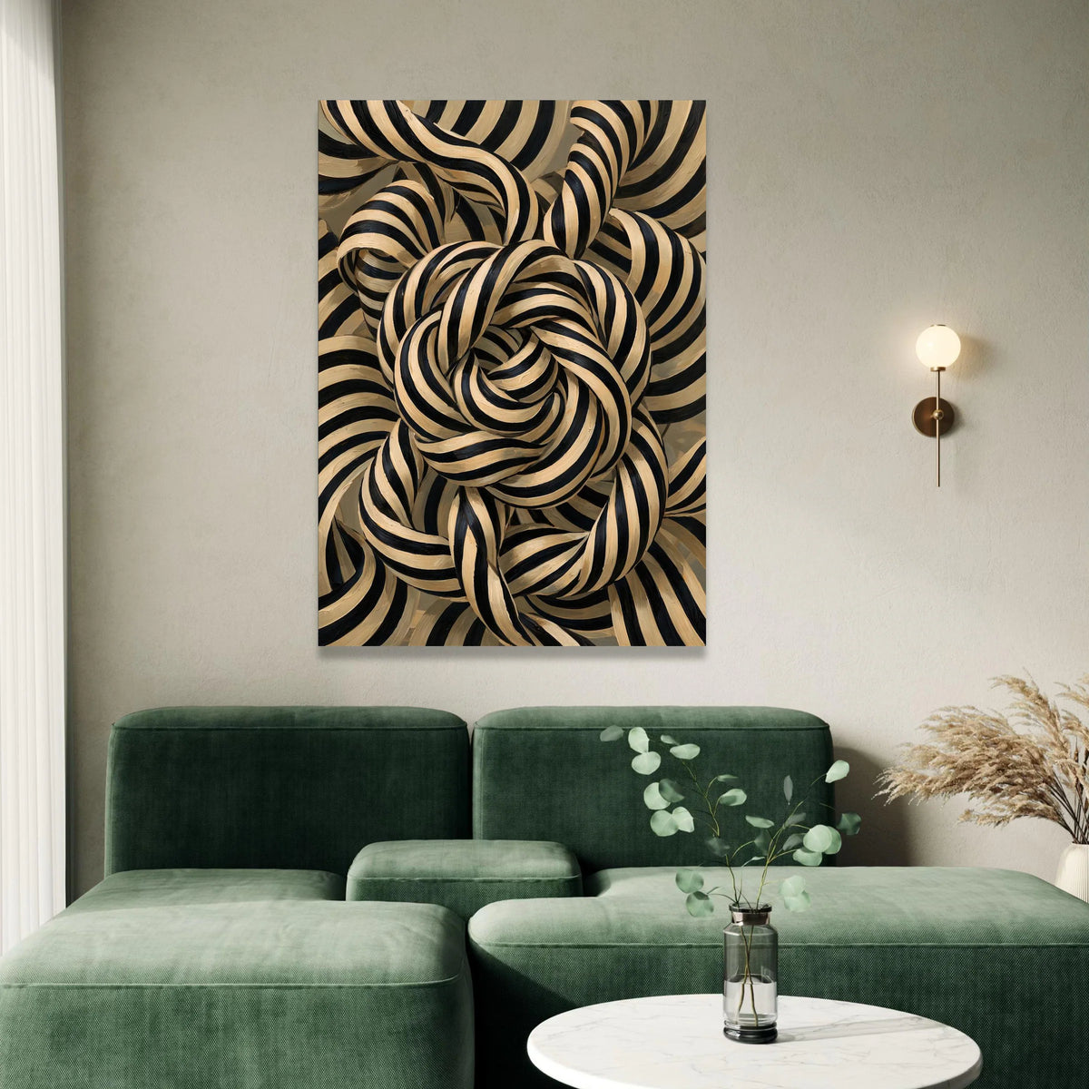 Black and Beige Striped Knot Canvas, Abstract Geometric Wall Art, Modern Home Decoration, Patterned Canvas Design, Ready to Canvas Print Art