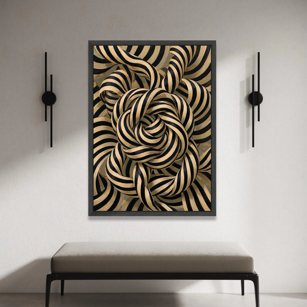 Black and Beige Striped Knot Canvas, Abstract Geometric Wall Art, Modern Home Decoration, Patterned Canvas Design, Ready to Canvas Print Art