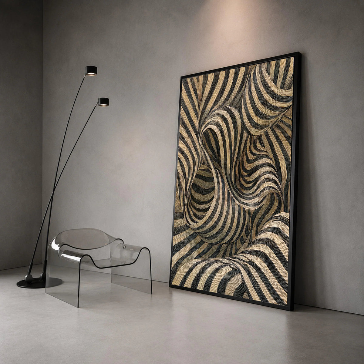 Abstract Curved Lines Canvas, Black and Beige Swirl Wall Art, Modern Pattern Canvas Decor, Contemporary Home Art, Dynamic Canvas Print Art