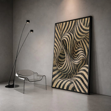 Abstract Curved Lines Canvas, Black and Beige Swirl Wall Art, Modern Pattern Canvas Decor, Contemporary Home Art, Dynamic Canvas Print Art