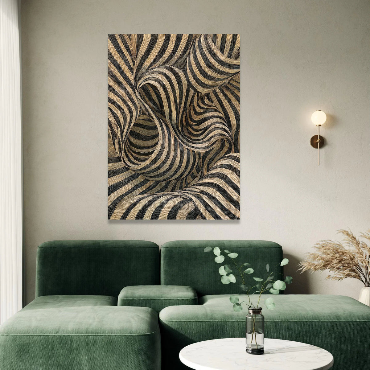 Abstract Curved Lines Canvas, Black and Beige Swirl Wall Art, Modern Pattern Canvas Decor, Contemporary Home Art, Dynamic Canvas Print Art