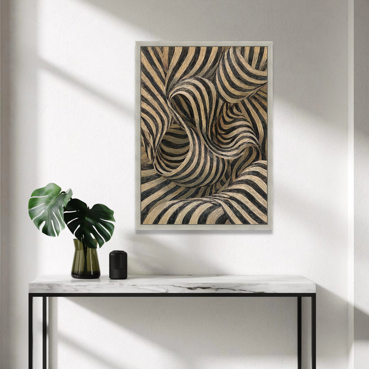 Abstract Curved Lines Canvas, Black and Beige Swirl Wall Art, Modern Pattern Canvas Decor, Contemporary Home Art, Dynamic Canvas Print Art