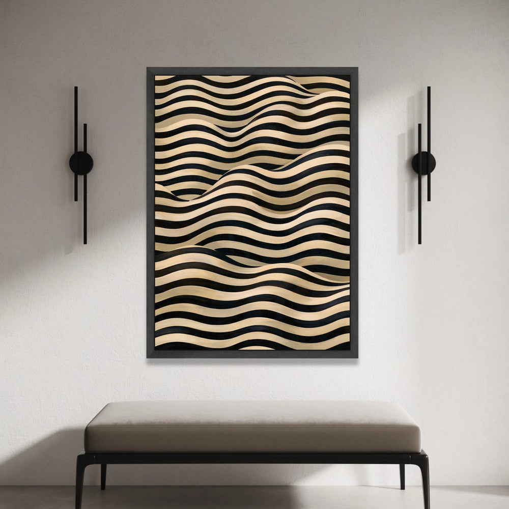 Modern Wave Stripes Canvas Wall Art, Abstract Black and Beige Lines, Minimalist Home Decoration, Contemporary Canvas Design Canvas Print Art