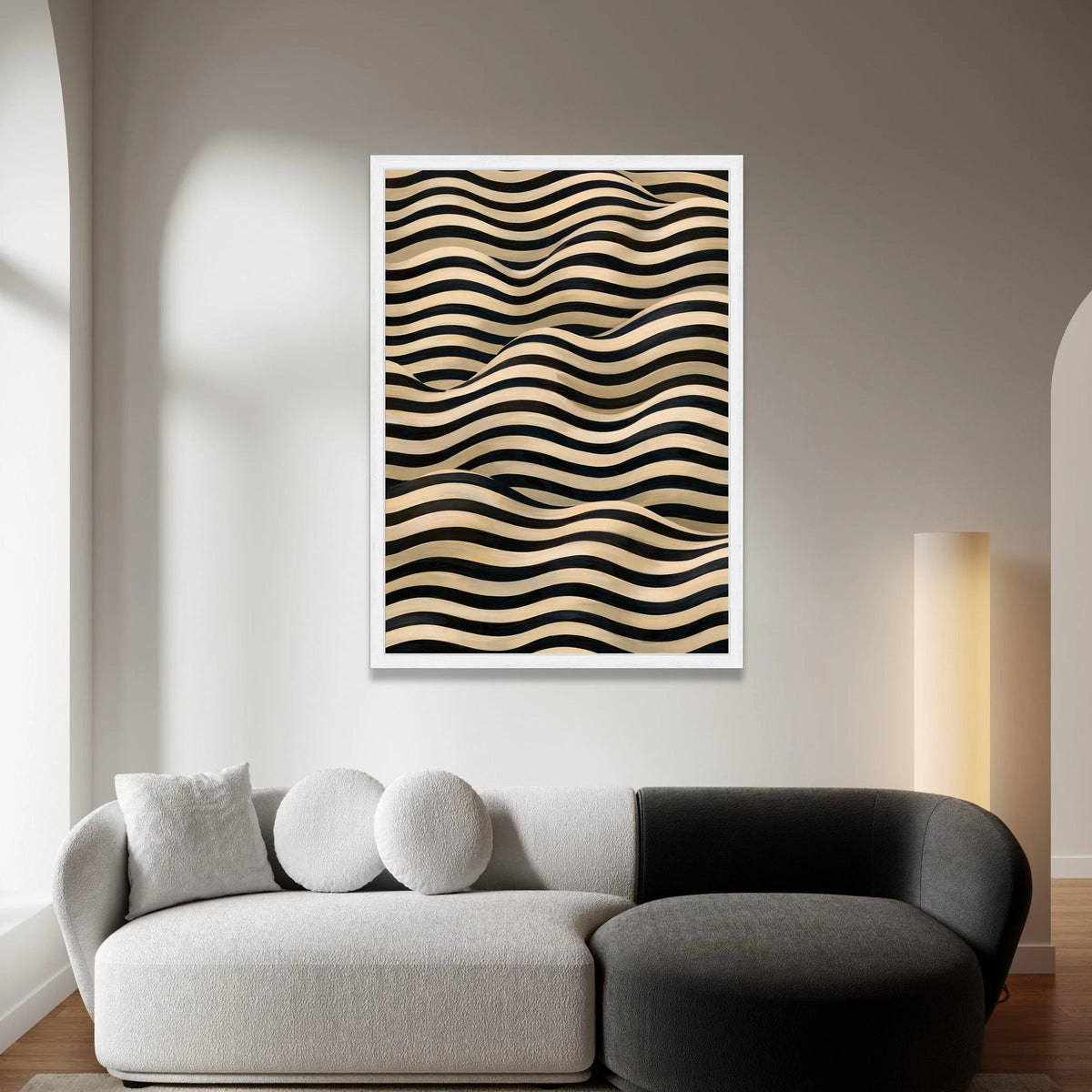 Modern Wave Stripes Canvas Wall Art, Abstract Black and Beige Lines, Minimalist Home Decoration, Contemporary Canvas Design Canvas Print Art