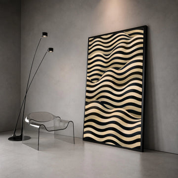 Modern Wave Stripes Canvas Wall Art, Abstract Black and Beige Lines, Minimalist Home Decoration, Contemporary Canvas Design Canvas Print Art