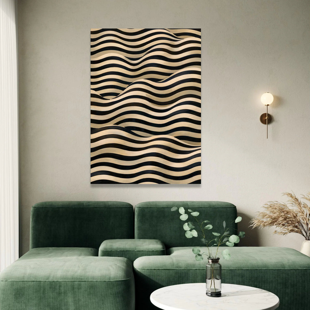Modern Wave Stripes Canvas Wall Art, Abstract Black and Beige Lines, Minimalist Home Decoration, Contemporary Canvas Design Canvas Print Art
