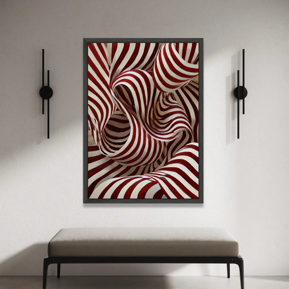 Dynamic Red and White Stripes Canvas, Abstract Swirling Pattern Wall Art, Modern Optical Illusion Design, Bold Home Decor Canvas Print Art