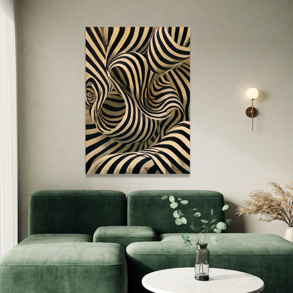 Abstract Black and Beige Striped Design, Modern Optical Illusion Canvas, Contemporary Wall Art for Home, Dynamic Decorative Canvas Print Art