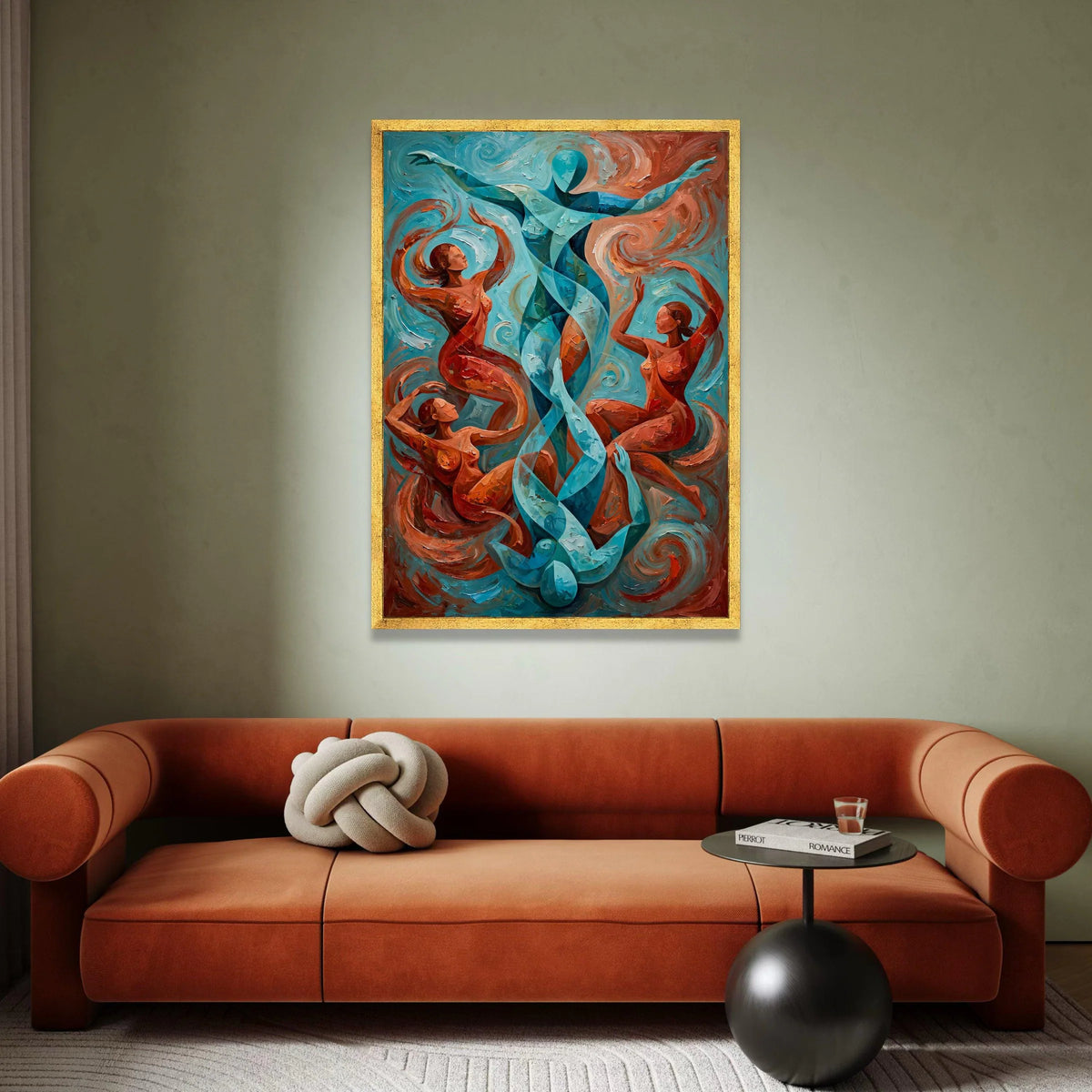 Abstract Dance of Figures Canvas, Modern Fluid Art, Blue and Orange Wall Art, Contemporary Home Decoration, Artistic Canvas Print Art