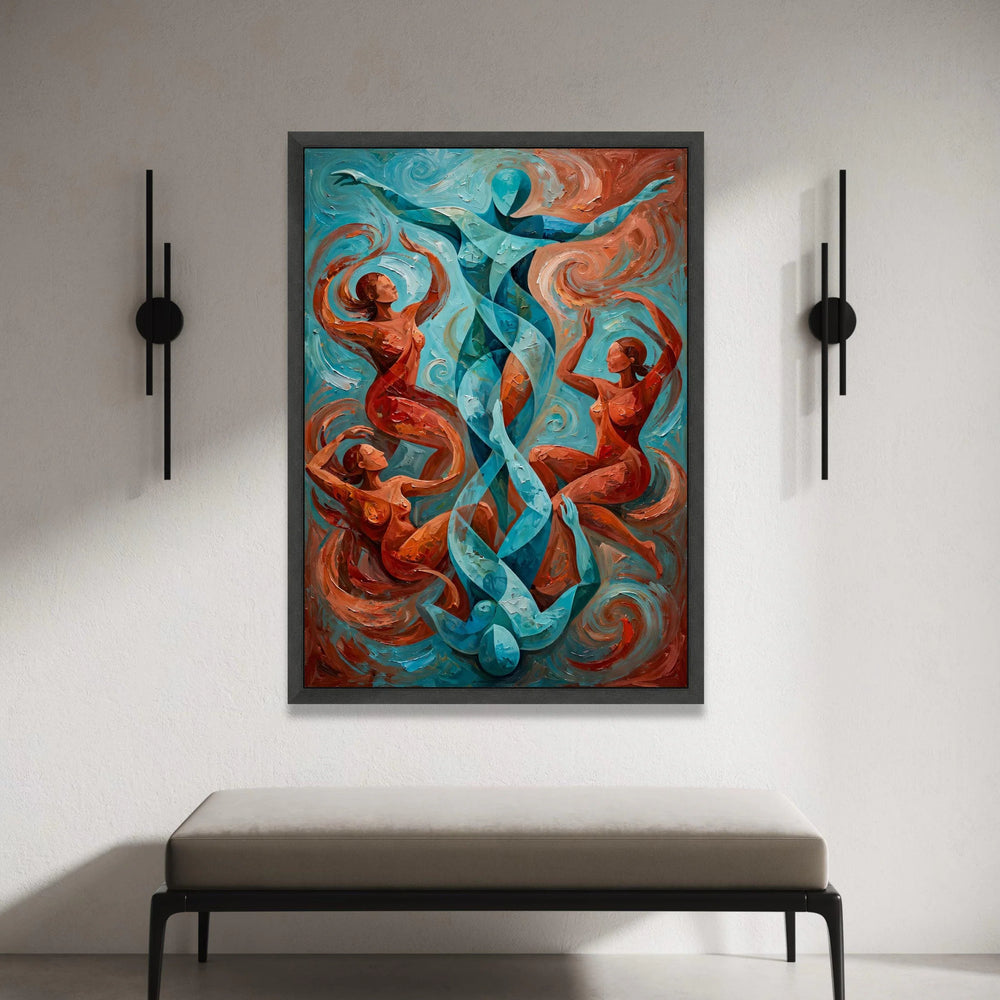 Abstract Dance of Figures Canvas, Modern Fluid Art, Blue and Orange Wall Art, Contemporary Home Decoration, Artistic Canvas Print Art