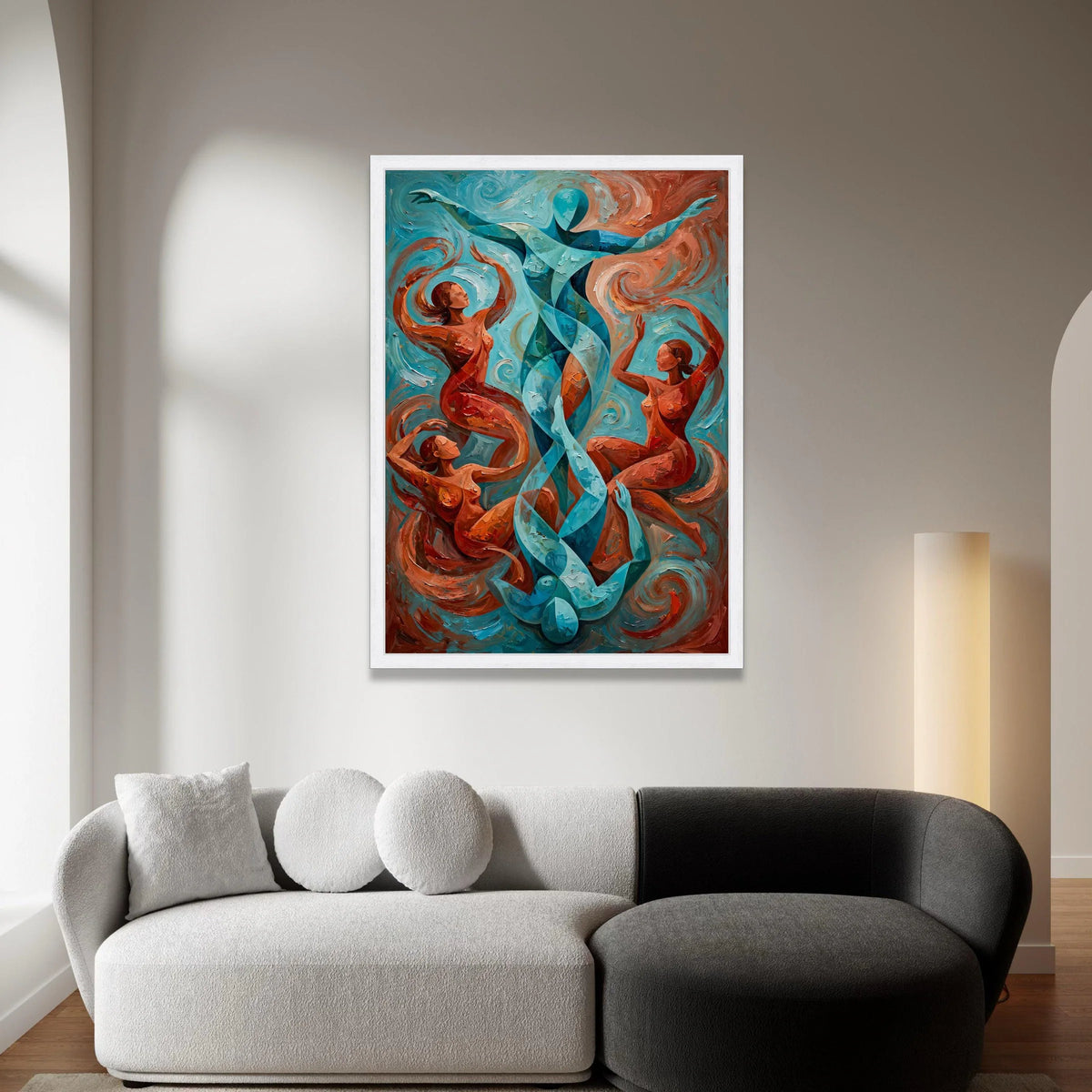 Abstract Dance of Figures Canvas, Modern Fluid Art, Blue and Orange Wall Art, Contemporary Home Decoration, Artistic Canvas Print Art