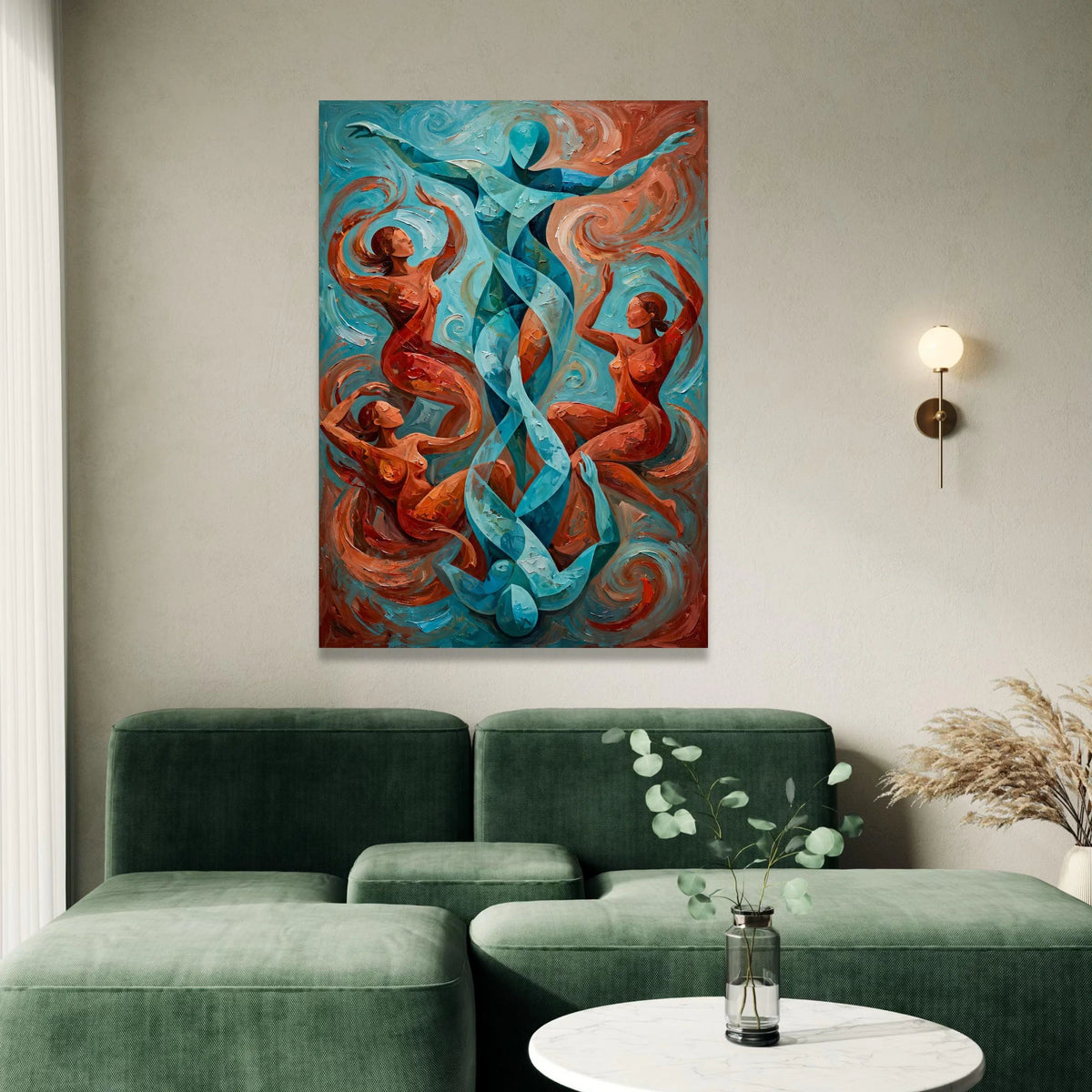 Abstract Dance of Figures Canvas, Modern Fluid Art, Blue and Orange Wall Art, Contemporary Home Decoration, Artistic Canvas Print Art