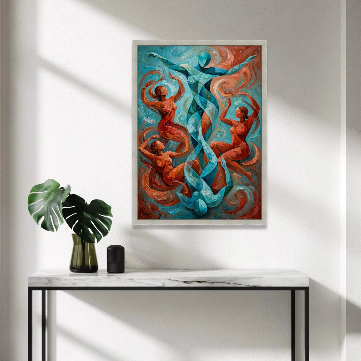 Abstract Dance of Figures Canvas, Modern Fluid Art, Blue and Orange Wall Art, Contemporary Home Decoration, Artistic Canvas Print Art
