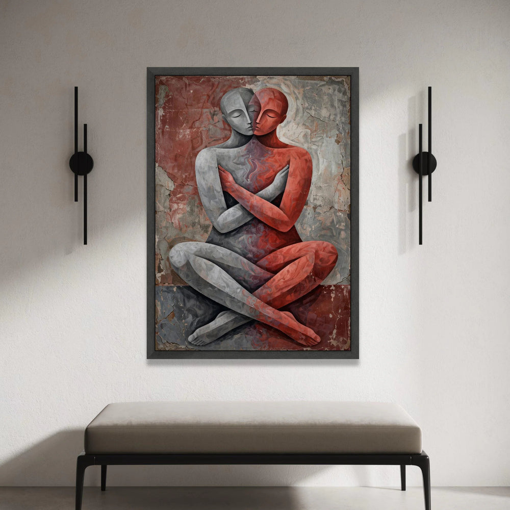 Embrace of Duality, Abstract Couple Canvas Art, Intimate Love Wall Decor, Modern Relationship Painting, Romantic Home Canvas Print Art