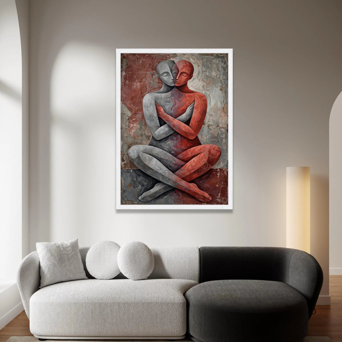 Embrace of Duality, Abstract Couple Canvas Art, Intimate Love Wall Decor, Modern Relationship Painting, Romantic Home Canvas Print Art