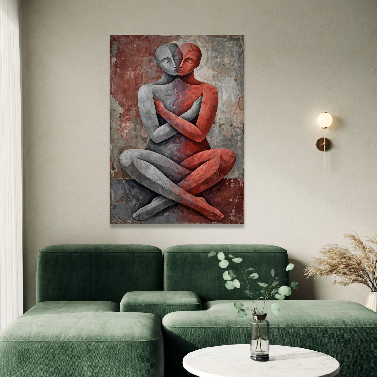 Embrace of Duality, Abstract Couple Canvas Art, Intimate Love Wall Decor, Modern Relationship Painting, Romantic Home Canvas Print Art