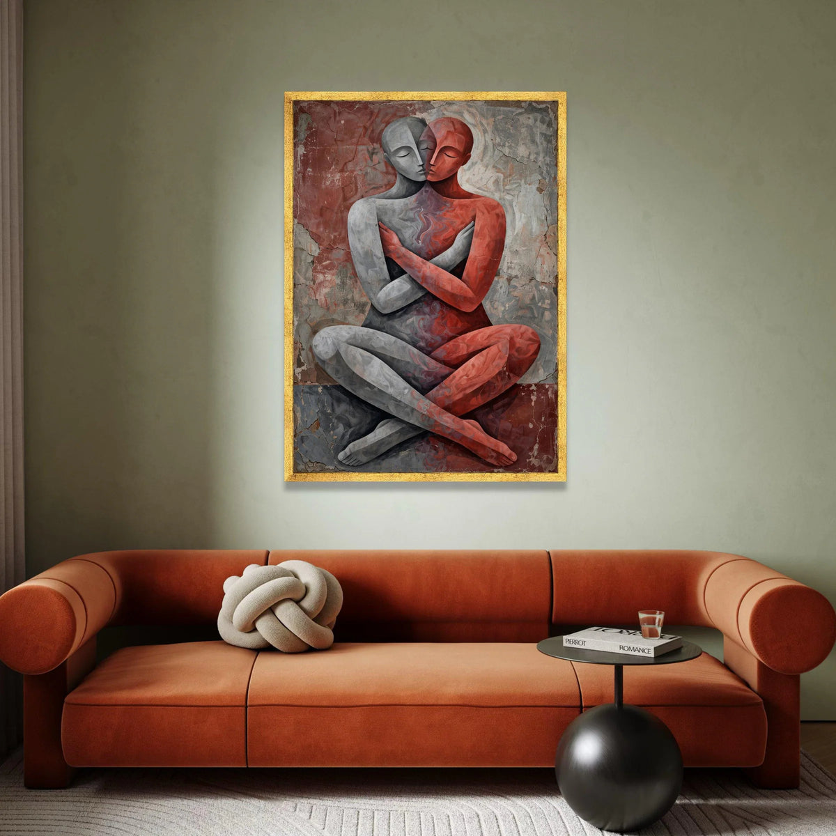 Embrace of Duality, Abstract Couple Canvas Art, Intimate Love Wall Decor, Modern Relationship Painting, Romantic Home Canvas Print Art
