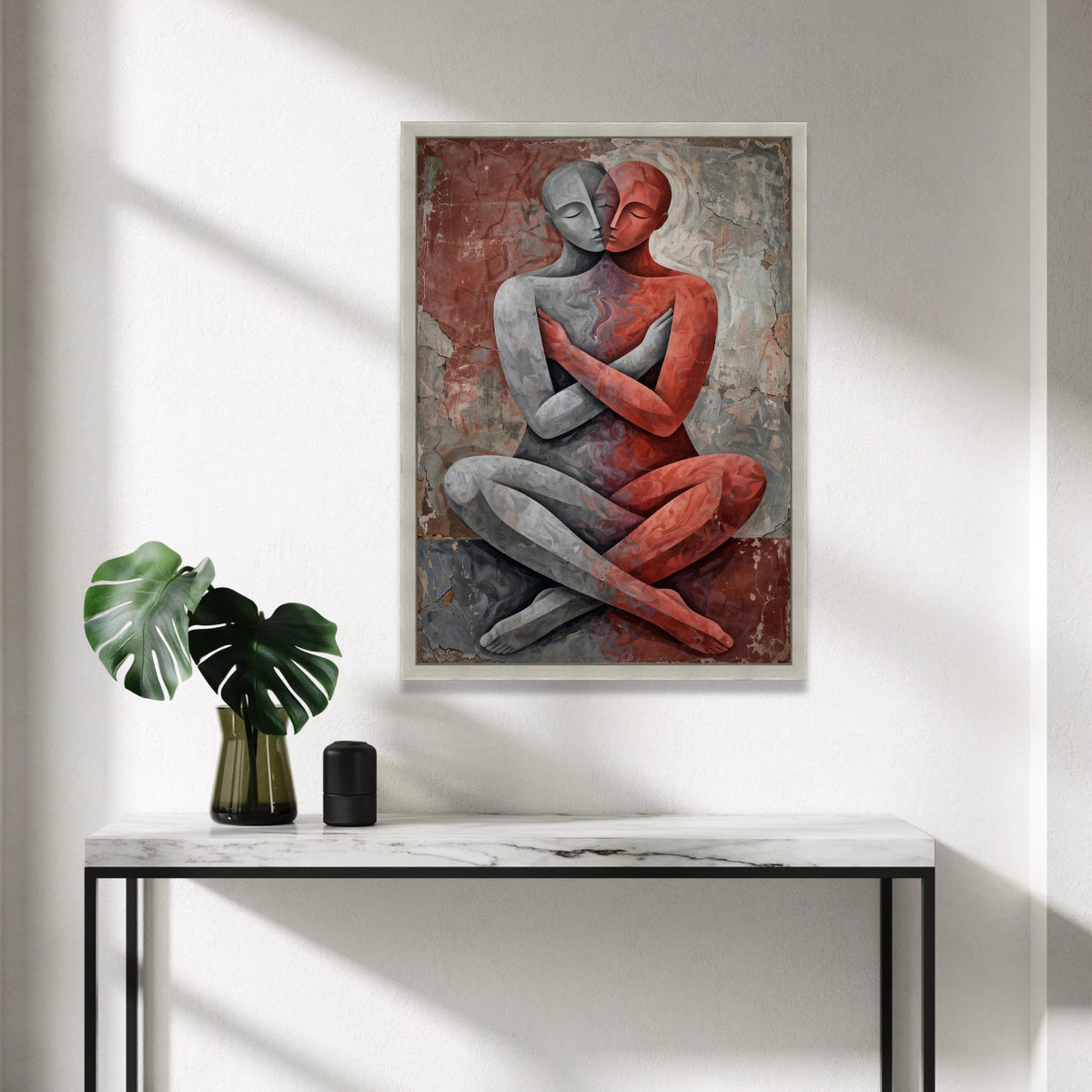 Embrace of Duality, Abstract Couple Canvas Art, Intimate Love Wall Decor, Modern Relationship Painting, Romantic Home Canvas Print Art