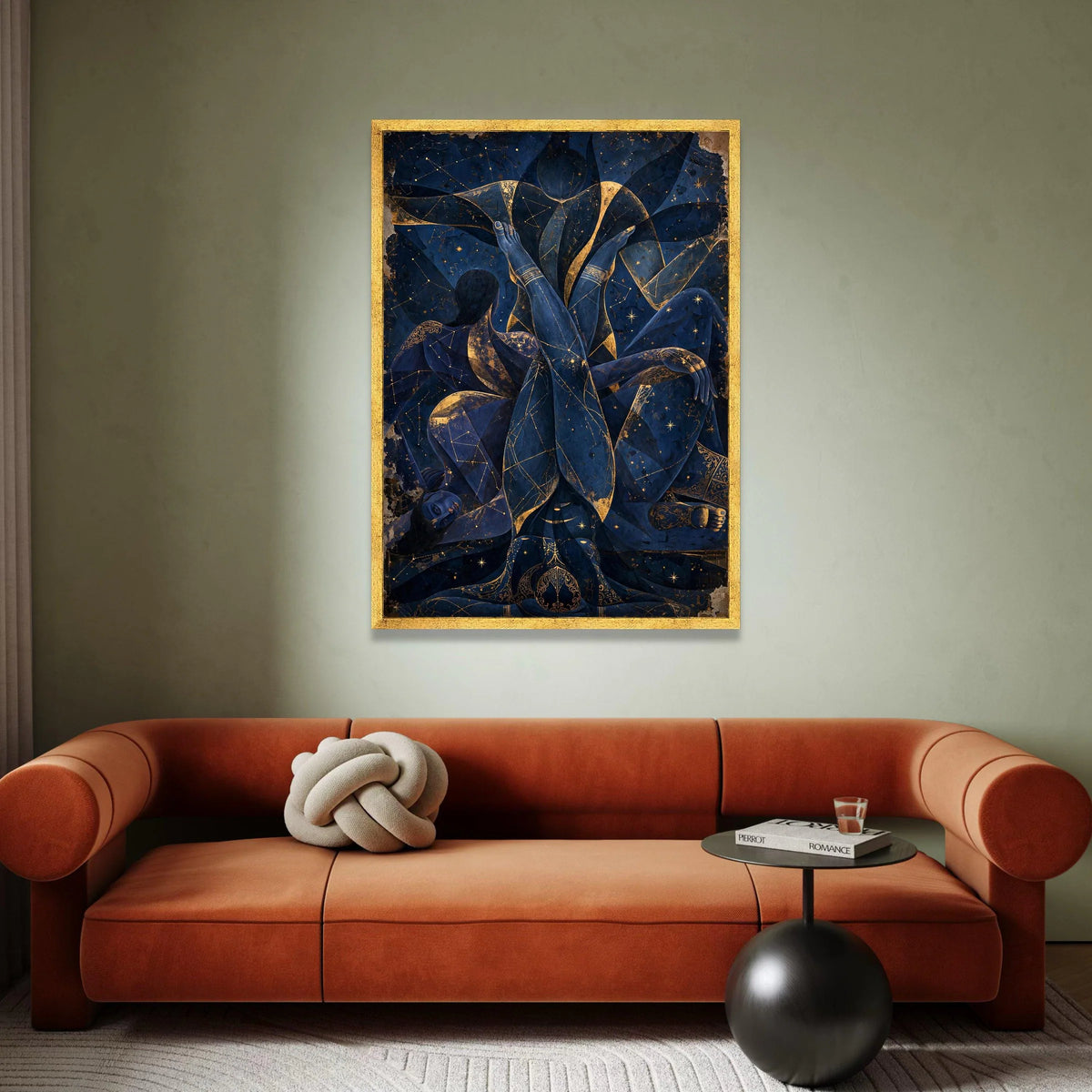 Celestial Embrace Canvas Wall Art, Abstract Blue Figure Painting, Star Constellation Decor, Mystical Night Sky Canvas, Canvas Print Art