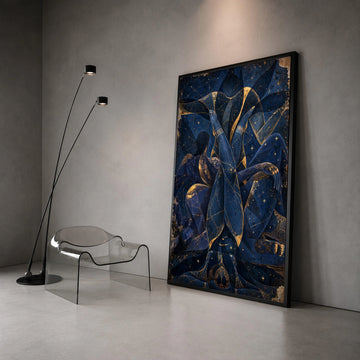 Celestial Embrace Canvas Wall Art, Abstract Blue Figure Painting, Star Constellation Decor, Mystical Night Sky Canvas, Canvas Print Art