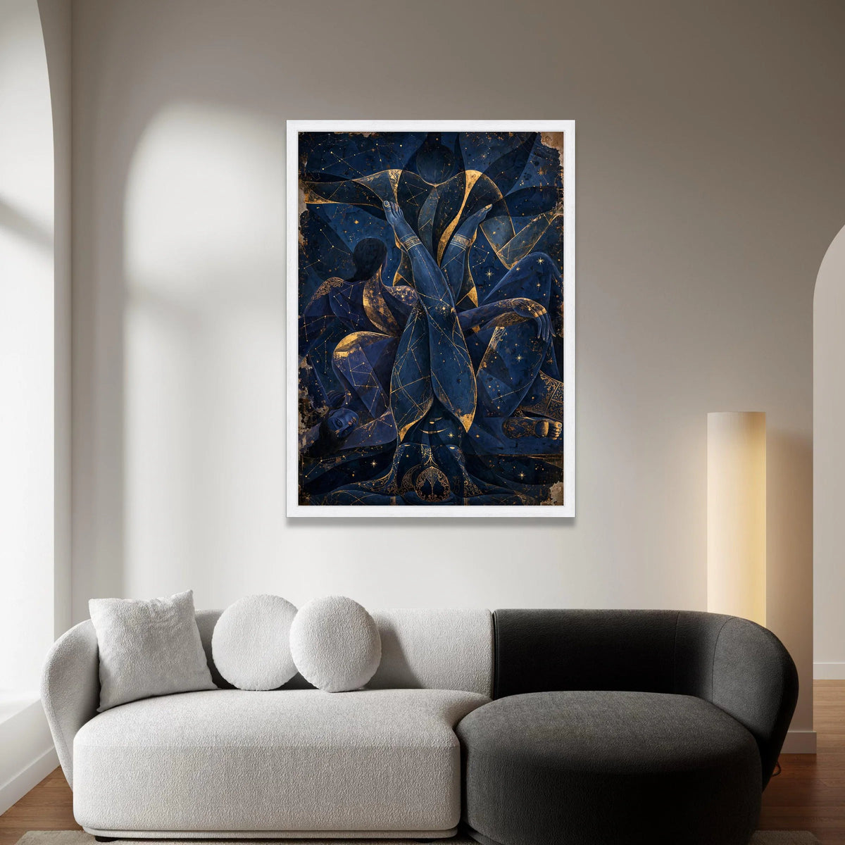 Celestial Embrace Canvas Wall Art, Abstract Blue Figure Painting, Star Constellation Decor, Mystical Night Sky Canvas, Canvas Print Art