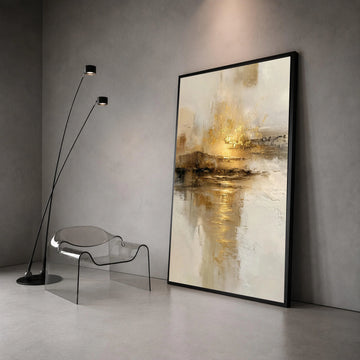 Golden Horizon Abstract Canvas, Modern Metallic Wall Art, Neutral Tones Canvas, Elegant Home Decoration, Contemporary Canvas Print Art