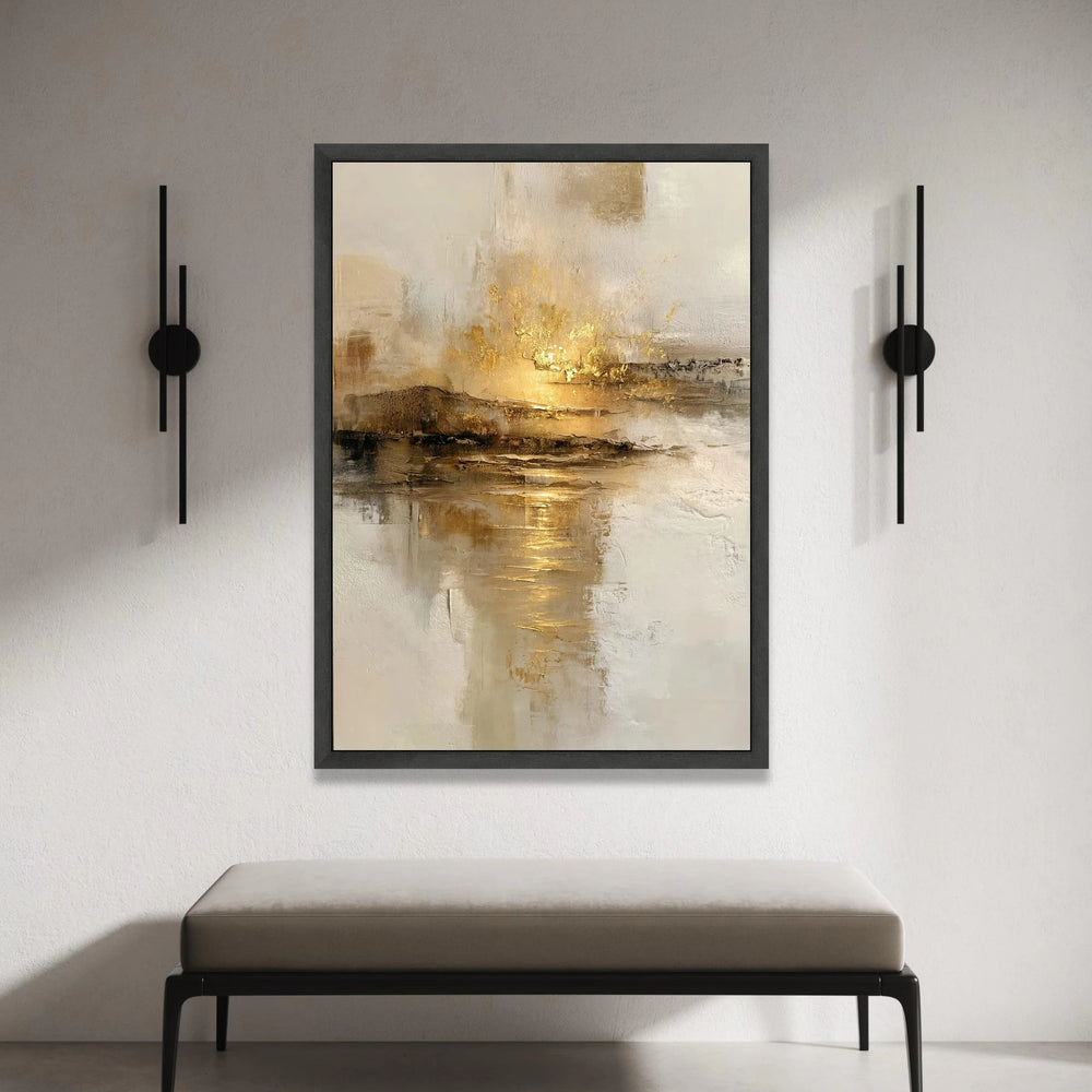 Golden Horizon Abstract Canvas, Modern Metallic Wall Art, Neutral Tones Canvas, Elegant Home Decoration, Contemporary Canvas Print Art