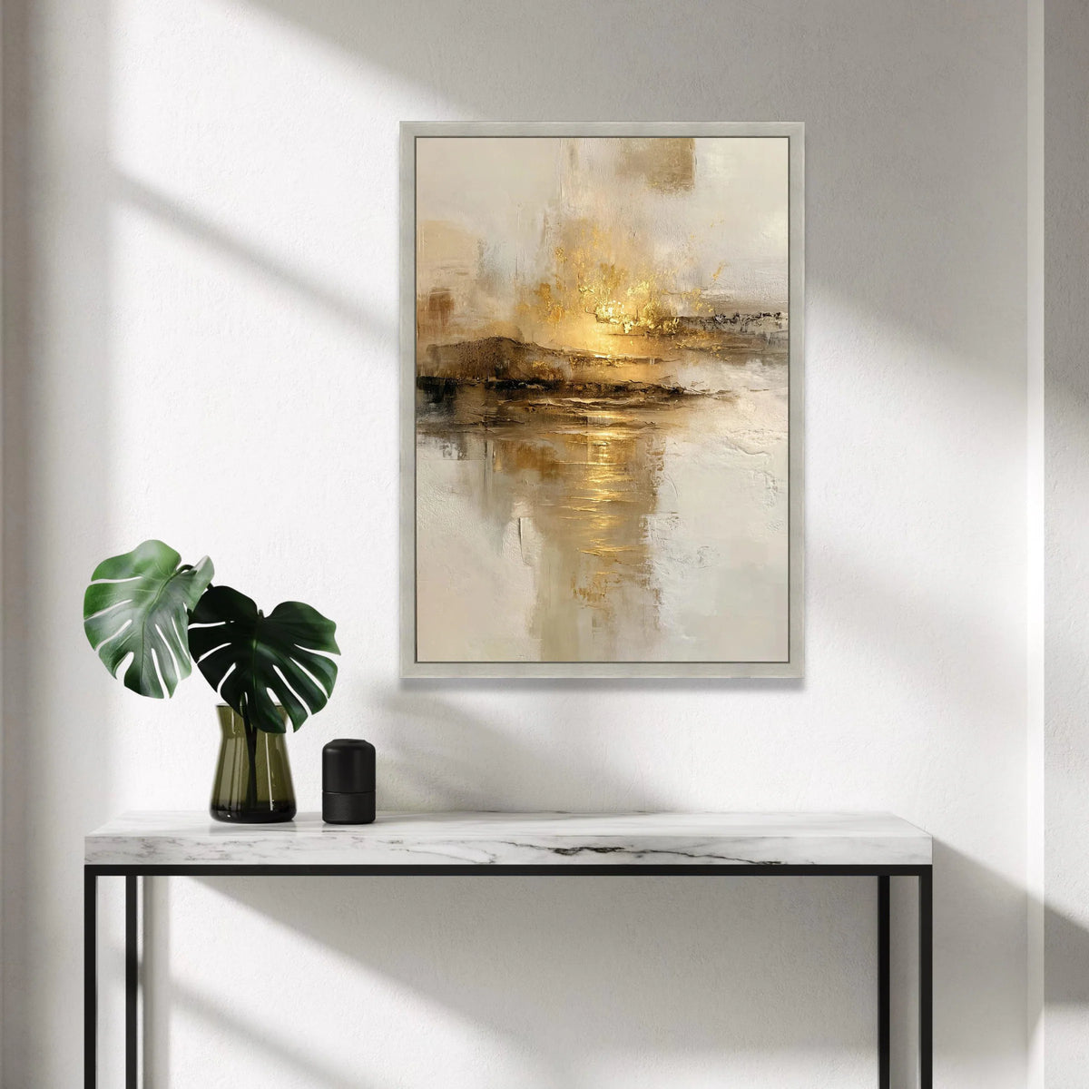 Golden Horizon Abstract Canvas, Modern Metallic Wall Art, Neutral Tones Canvas, Elegant Home Decoration, Contemporary Canvas Print Art