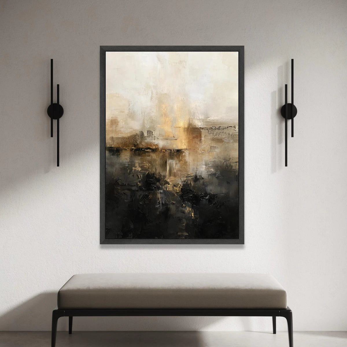 Contemporary Abstract Canvas, Neutral Tones Wall Art, Modern Home Decoration, Beige Black Canvas Painting, Elegant Living Canvas Print Art