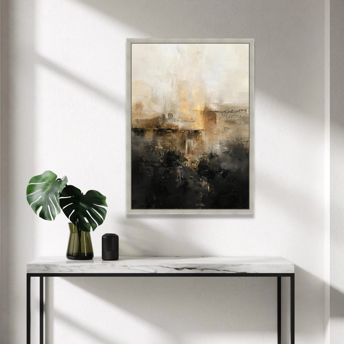 Contemporary Abstract Canvas, Neutral Tones Wall Art, Modern Home Decoration, Beige Black Canvas Painting, Elegant Living Canvas Print Art